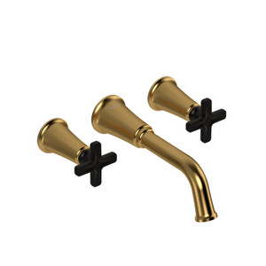 Momenti Wall Mount Tub Filler  - Brushed Gold and Black with X-Shaped Handles | Model Number: MMSQ05XBGBK - Product Knockout