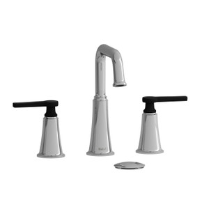 Momenti Widespread Lavatory Faucet with U-Spout  - Chrome and Black with J-Shaped Handles | Model Number: MMSQ08JCBK - Product Knockout