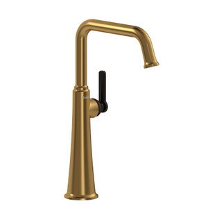 Momenti Single Handle Tall Lavatory Faucet with U-Spout 1.0 GPM - Brushed Gold and Black with J-Shaped Handles | Model Number: MMSQL01JBGBK-10 - Product Knockout