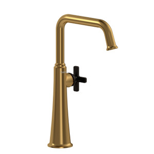 Momenti Single Handle Tall Lavatory Faucet with U-Spout  - Brushed Gold and Black with X-Shaped Handles | Model Number: MMSQL01XBGBK - Product Knockout