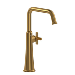 Momenti Single Handle Tall Lavatory Faucet with U-Spout 1.0 GPM - Brushed Gold with X-Shaped Handles | Model Number: MMSQL01XBG-10 - Product Knockout