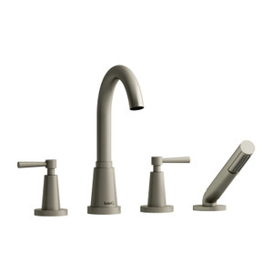 Pallace 4-Hole Deck Mount Tub Filler  - Brushed Nickel with Lever Handles | Model Number: PA12LBN - Product Knockout