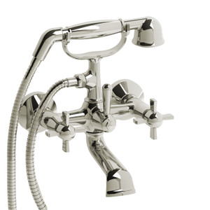 Retro Two Hole Tub Filler  - Polished Nickel with X-Shaped Handles | Model Number: RT06XPN - Product Knockout