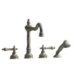 Retro 4-Hole Deck Mount Tub Filler  - Brushed Nickel with Lever Handles | Model Number: RT12LBN - Product Knockout