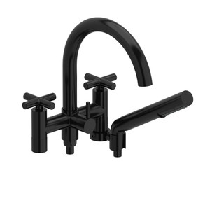 Riu Two Hole Tub Filler Without Risers  - Black with Cross Handles | Model Number: RU06+BK - Product Knockout