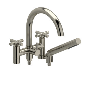 Riu Two Hole Tub Filler Without Risers  - Brushed Nickel with Cross Handles | Model Number: RU06+BN - Product Knockout