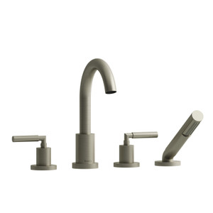 Sylla 4-Hole Deck Mount Tub Filler  - Brushed Nickel with Lever Handles | Model Number: SY12LBN - Product Knockout