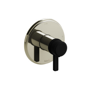 Momenti 1/2 Inch Thermostatic and Pressure Balance Trim with up to 3 Functions  - Polished Nickel and Black with J-Shaped Handles | Model Number: TMMRD23JPNBK - Product Knockout