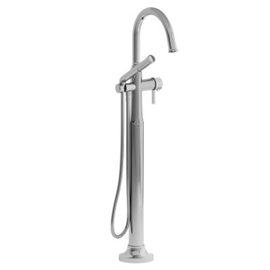 Momenti Single Hole Floor Mount Tub Filler Trim with C-Spout  - Chrome with J-Shaped Handles | Model Number: TMMRD39JC - Product Knockout