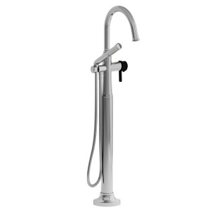 Momenti Single Hole Floor Mount Tub Filler Trim with C-Spout  - Chrome and Black with J-Shaped Handles | Model Number: TMMRD39JCBK - Product Knockout