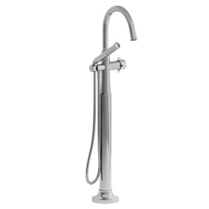 Momenti Single Hole Floor Mount Tub Filler Trim with C-Spout  - Chrome with Cross Handles | Model Number: TMMRD39+C - Product Knockout