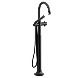 Momenti Single Hole Floor Mount Tub Filler Trim with C-Spout  - Black with Cross Handles | Model Number: TMMRD39+BK - Product Knockout