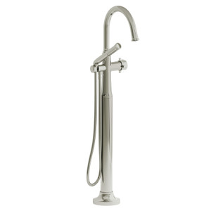 Momenti Single Hole Floor Mount Tub Filler Trim with C-Spout  - Polished Nickel with Cross Handles | Model Number: TMMRD39+PN - Product Knockout