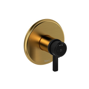 Momenti 1/2 Inch Thermostatic and Pressure Balance Trim with up to 5 Functions  - Brushed Gold and Black with J-Shaped Handles | Model Number: TMMRD45JBGBK - Product Knockout