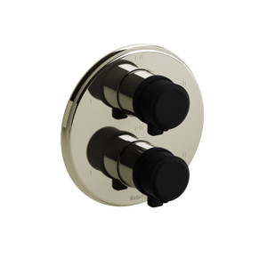 Momenti 3/4 Inch Thermostatic and Pressure Balance Trim with up to 6 Functions  - Polished Nickel and Black with J-Shaped Handles | Model Number: TMMRD46JPNBK - Product Knockout