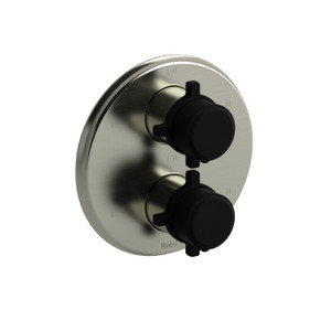 Momenti 3/4 Inch Thermostatic and Pressure Balance Trim with up to 6 Functions  - Brushed Nickel and Black with Cross Handles | Model Number: TMMRD46+BNBK - Product Knockout