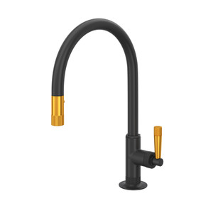 Graceline Pulldown Kitchen Faucet - Matte Black with Gold Accent with Lever Handle | Model Number: MB7930LMMBG-2 - Product Knockout