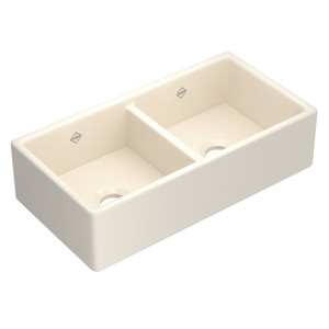 DISCONTINUED Shaker™ 35" Double Bowl Farmhouse Apron Front Fireclay Kitchen Sink -  | Model Number: MS3518PCT