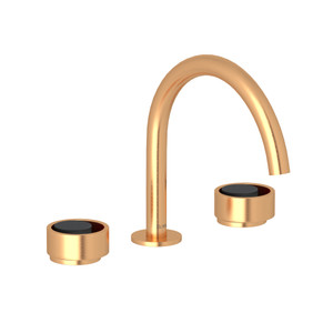 Eclissi Widespread Bathroom Faucet - C-Spout - Satin Gold with Matte Black Accent with Circular Handle | Model Number: EC08D3IWSGB - Product Knockout