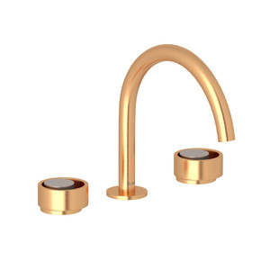 Eclissi Widespread Bathroom Faucet - C-Spout - Satin Gold with Satin Nickel Accent with Circular Handle | Model Number: EC08D3IWSGN - Product Knockout