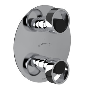 Eclissi 1/2 Inch Thermostatic Trim with Diverter - Polished Chrome with Matte Black Accent with Circular Handle | Model Number: EC12W2IWPCB - Product Knockout