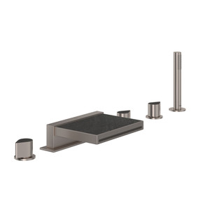 Miscelo 5-Hole Deck Mount Tub Filler - Satin Nickel Spout with Greystone Quarry Insert with Lever Handle with Insert | Model Number: MI05D5GQSTN - Product Knockout