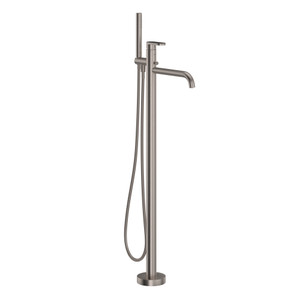 Miscelo 1-Hole Floor Mount Tub Filler - Satin Nickel Spout with Greystone Quarry Insert with Lever Handle with Insert | Model Number: MI05F1GQSTN - Product Knockout