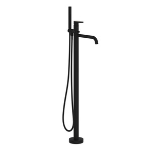 Miscelo 1-Hole Floor Mount Tub Filler - Matte Black Spout with Whitewash Barnwood Insert with Lever Handle with Insert | Model Number: MI05F1WBMB - Product Knockout