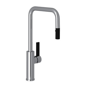 Tuario Pulldown Faucet - U Spout - Polished Chrome with Matte Black Accents with Lever Handle | Model Number: TR56D1LBAPC - Product Knockout