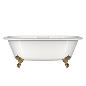 Cheshire 68-5/8 Inch X 31-3/8 Inch Freestanding Soaking Bathtub in Volcanic Limestone&trade; with Overflow Hole - Gloss White | Model Number: CHE-N-SW-OF+FT-CHE-PB - Product Knockout