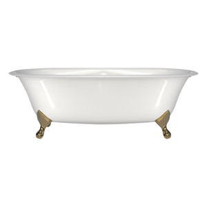 Radford 74-7/8 Inch X 35-7/8 Inch Freestanding Soaking Clawfoot Bathtub in Volcanic Limestone&trade; with Overflow Hole - Gloss White | Model Number: RAD-N-SW-OF+FT-RAD-PB - Product Knockout