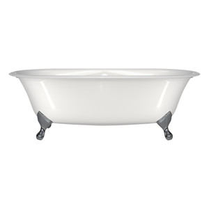 Radford 74-7/8 Inch X 35-7/8 Inch Freestanding Soaking Clawfoot Bathtub in Volcanic Limestone&trade; with Overflow Hole - Gloss White | Model Number: RAD-N-SW-OF+FT-RAD-PC - Product Knockout