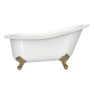 Shropshire 60-1/2 Inch X 30 Inch Freestanding  Slipper Bathtub in Volcanic Limestone&trade; with Overflow Hole - Gloss White | Model Number: SHR-N-SW-OF+FT-SHR-PB - Product Knockout