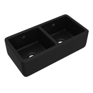 Original Lancaster Two Bowl Farmhouse Apron Front Fireclay Kitchen Sink - Matte Black | Model Number: RC3719MB - Product Knockout