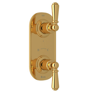 Edwardian 1/2 Inch Thermostatic and Diverter Control Trim - Unlacquered Brass with Metal Lever Handle | Model Number: U.8565L-ULB/TO - Product Knockout