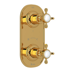 Edwardian 1/2 Inch Thermostatic and Diverter Control Trim - Unlacquered Brass with Cross Handle | Model Number: U.8566X-ULB/TO - Product Knockout