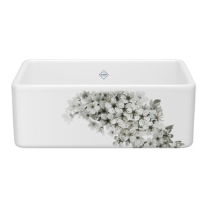 30 Inch Shaker Single Bowl Farmhouse Apron Front Fireclay Kitchen Sink With Blossom Design - White With Design | Model Number: MS3018WHBSGG - Product Knockout