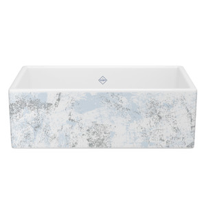 Shaker™ 33" Single Bowl Farmhouse Apron Front Fireclay Kitchen Sink With Patina Design - Patina in Blue/Silver | Model Number: MS3318WHPTBS
