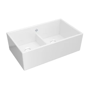 Shaker™ 33" Low Divide Double Bowl Apron Front Fireclay Kitchen Sink - White (WH) | Model Number: MS3320WH
