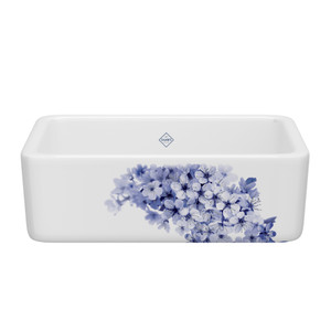 30 Inch Lancaster Single Bowl Farmhouse Apron Front Fireclay Kitchen Sink With Blossom Design - White With Design | Model Number: RC3018WHBSBS - Product Knockout