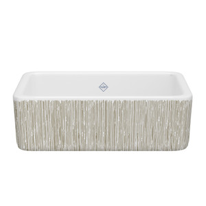 DISCONTINUED Lancaster™ 30" Single Bowl Farmhouse Apron Front Fireclay Kitchen Sink With Lines Design - Lines in Gold | Model Number: RC3018WHLNGO