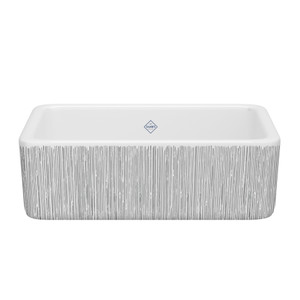 DISCONTINUED Lancaster™ 30" Single Bowl Farmhouse Apron Front Fireclay Kitchen Sink With Lines Design - Lines in Silver | Model Number: RC3018WHLNSI