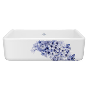 33 Inch Lancaster Single Bowl Farmhouse Apron Front Fireclay Kitchen Sink With Blossom Design - White With Design | Model Number: RC3318WHBSBG - Product Knockout