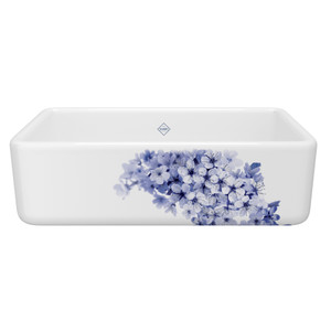 33 Inch Lancaster Single Bowl Farmhouse Apron Front Fireclay Kitchen Sink With Blossom Design - White With Design | Model Number: RC3318WHBSBS - Product Knockout