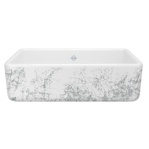 Lancaster™ 33" Single Bowl Farmhouse Apron Front Fireclay Kitchen Sink With Metallic Design - Metallic in Silver | Model Number: RC3318WHMTSI