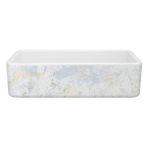 36 Inch Lancaster Single Bowl Farmhouse Apron Front Fireclay Kitchen Sink With Patina Design - White With Design | Model Number: RC3618WHPTBG - Product Knockout
