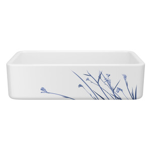 36 Inch Lancaster Single Bowl Farmhouse Apron Front Fireclay Kitchen Sink With Wild Grass Design - White With Design | Model Number: RC3618WHWGBL - Product Knockout