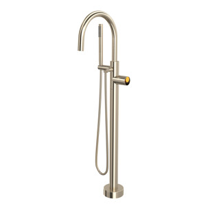 Eclissi Single Hole Floor Mount Tub Filler Trim with C-Spout - Satin Nickel/Satin Gold | Model Number: TEC06F1IWSNG - Product Knockout