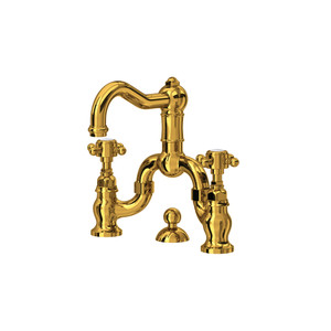 Acqui Deck Mount Bridge Bathroom Faucet - Unlacquered Brass with Cross Handle | Model Number: A1419XMULB-2 - Product Knockout