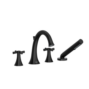 Edge 4-Hole Deck Mount Tub Filler  - Black with Cross Handles | Model Number: ED12+BK - Product Knockout